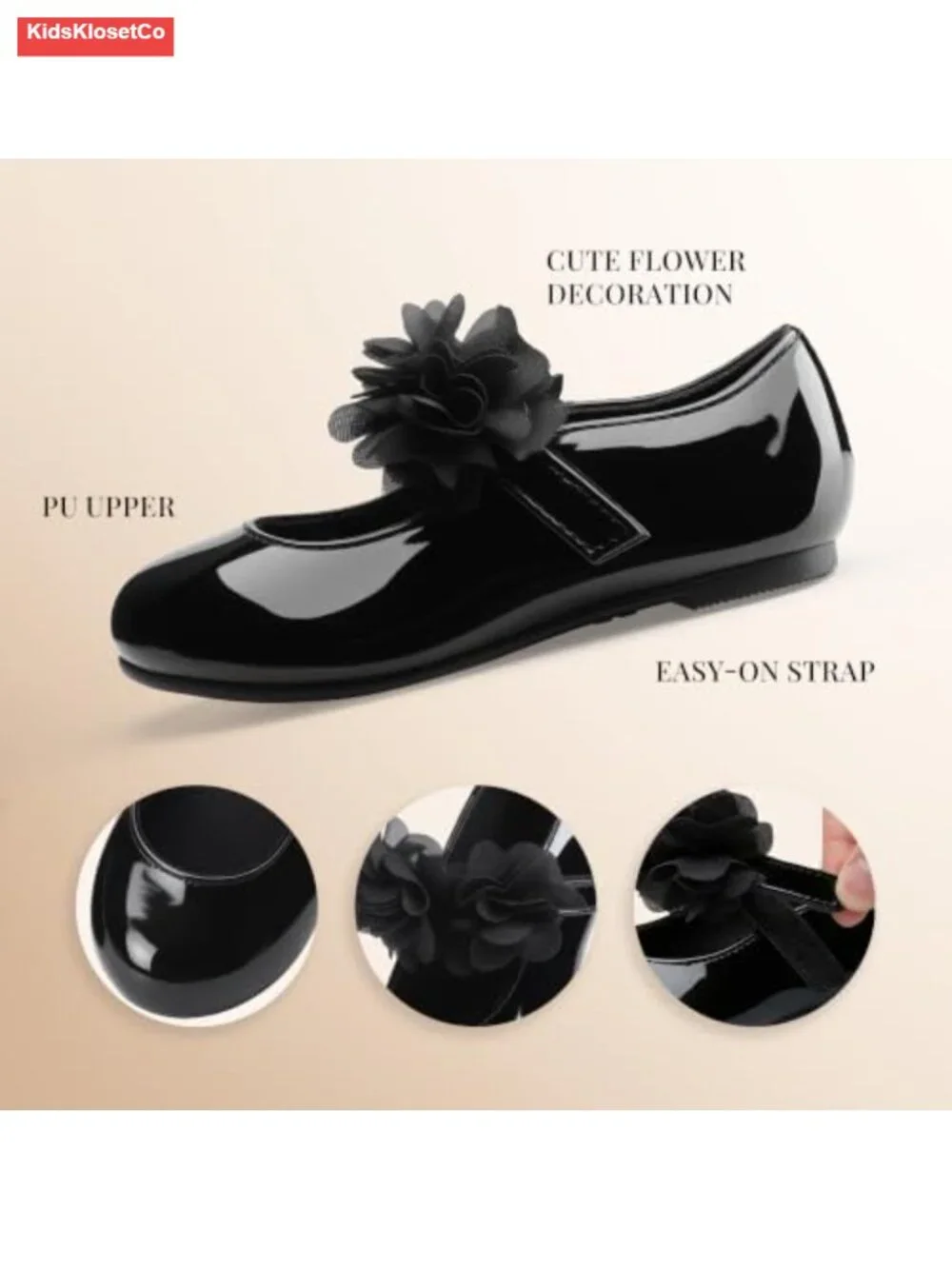 Toddler Girl Mary Jane Dress Shoes with Floral Appliques Soft Walking Flats